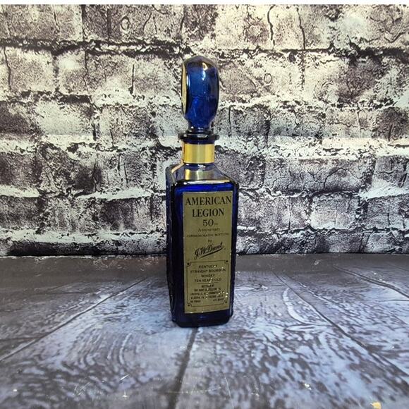 American Legion 50th Anniversary J.W Dant Whiskey Bottle/ Decanter Cobalt Blue - Picture 2 of 5